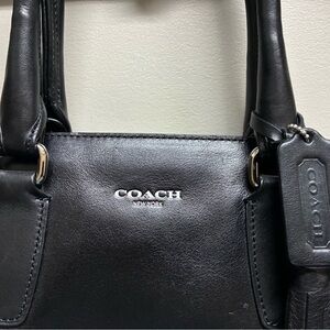Coach Black Leather Shoulder Bag with Silver Accents